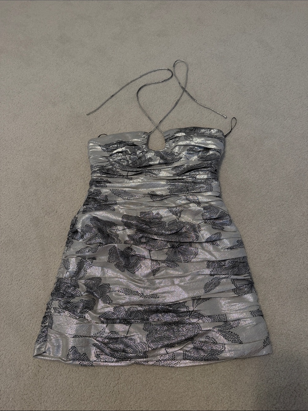 Zara Silver Floral Halter Keyhole Mini Dress